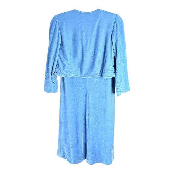 Handmade Blue Velour Sleeveless Dress with Matching Open Jacket | Artisan Vintag - Picture 2 of 7